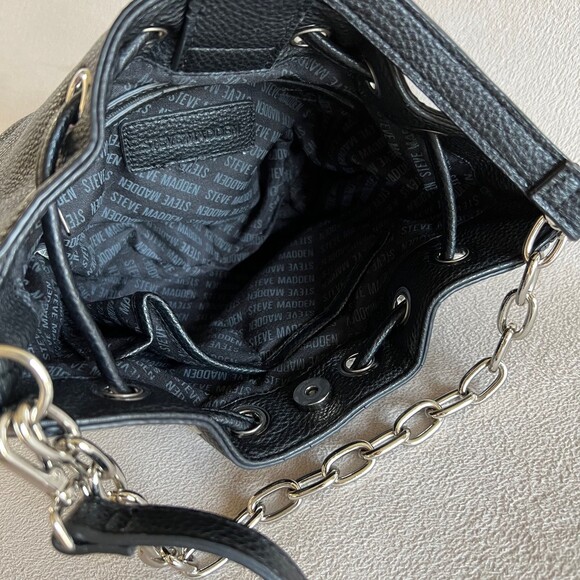 Steve Madden Hobo Bmelisa Shoulder Purse Satch Black Silver Faux Leather Cross B - Picture 9 of 11
